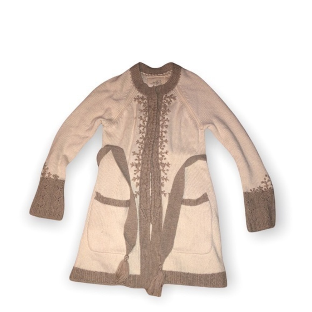 Anthropologie Angel of the north cream knit embellished cardigan sweater new